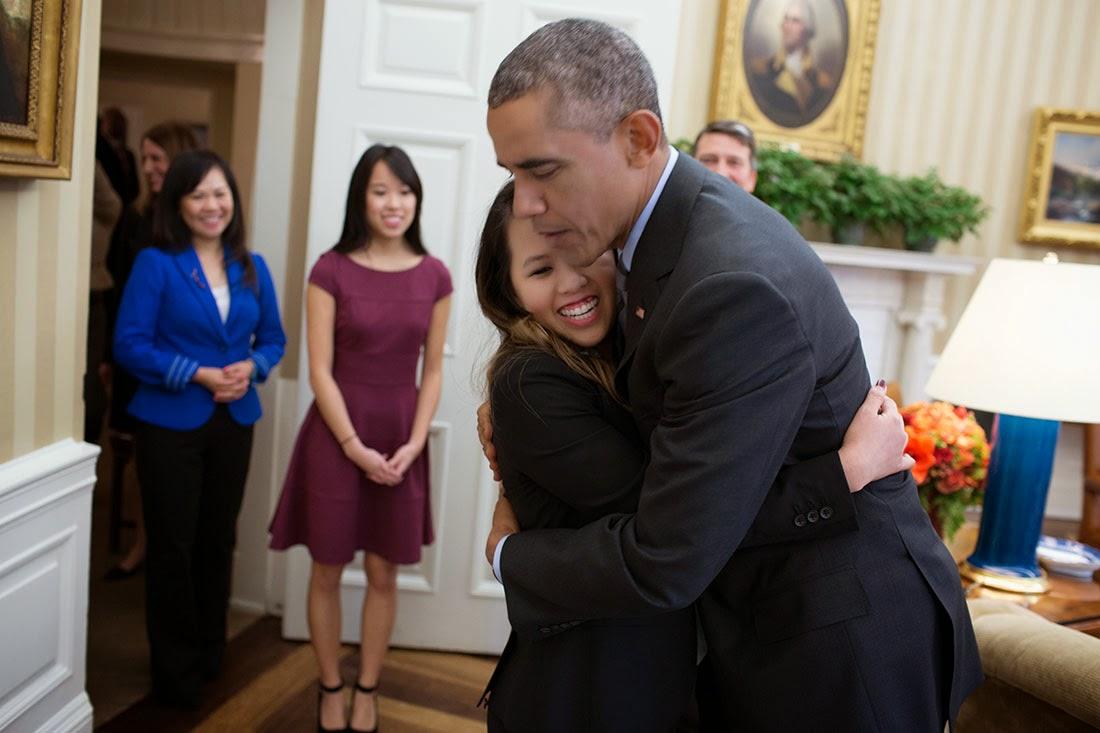 Ebola-free nurse Nina Pham visits President Obama in the White House.