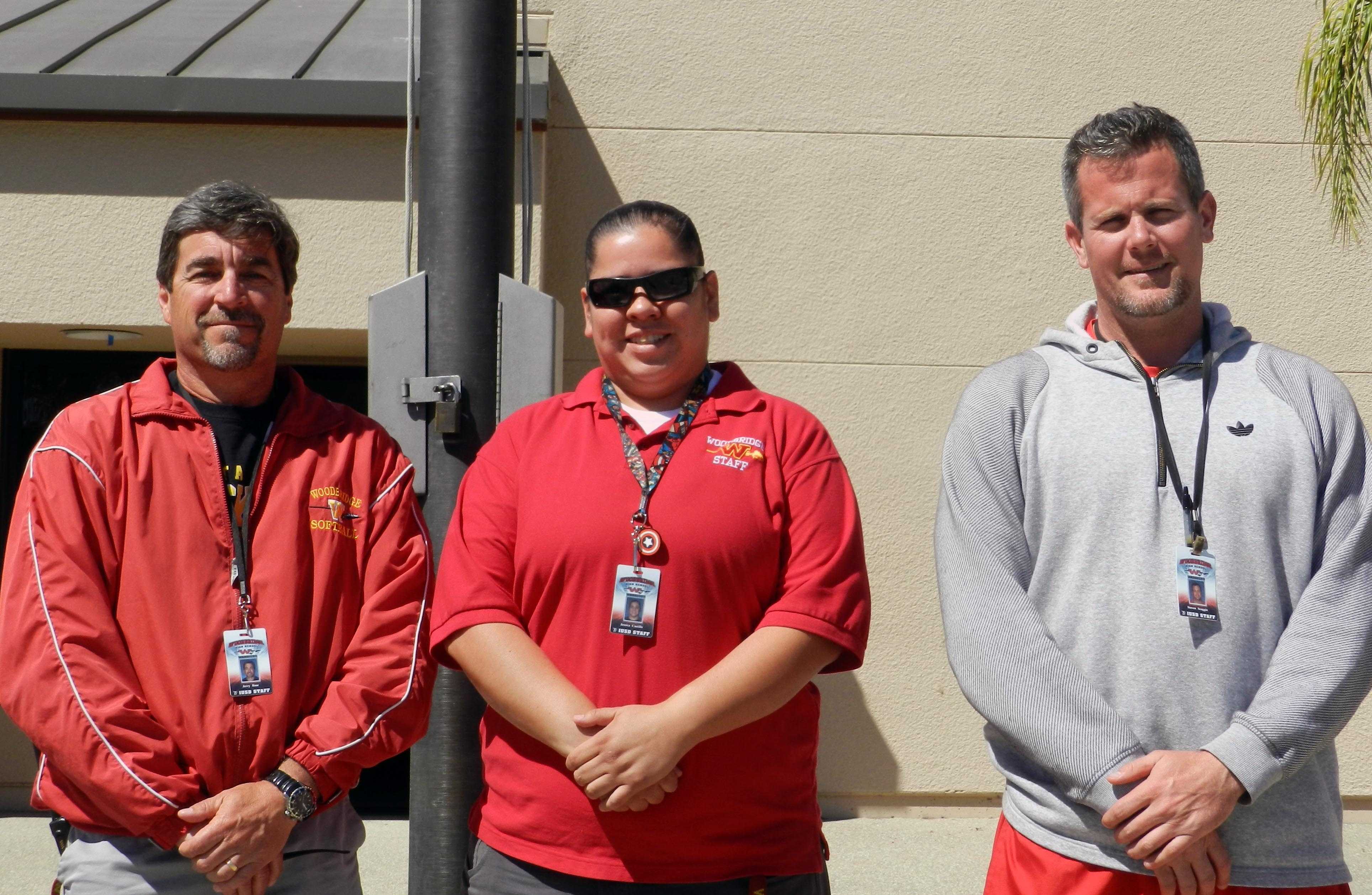 Security guards Jerry Rose, Jessica Castillo and Steve Scoggin work to protect different sites on campus
