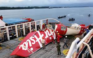 The tail section of AirAsia flight 8501, which was found in the ocean, few days ago, was raised to the surface of the water.