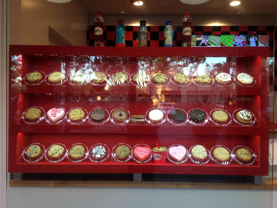 The window display at Cookie Connection features the large variety of delicious treats that the store has to offer.