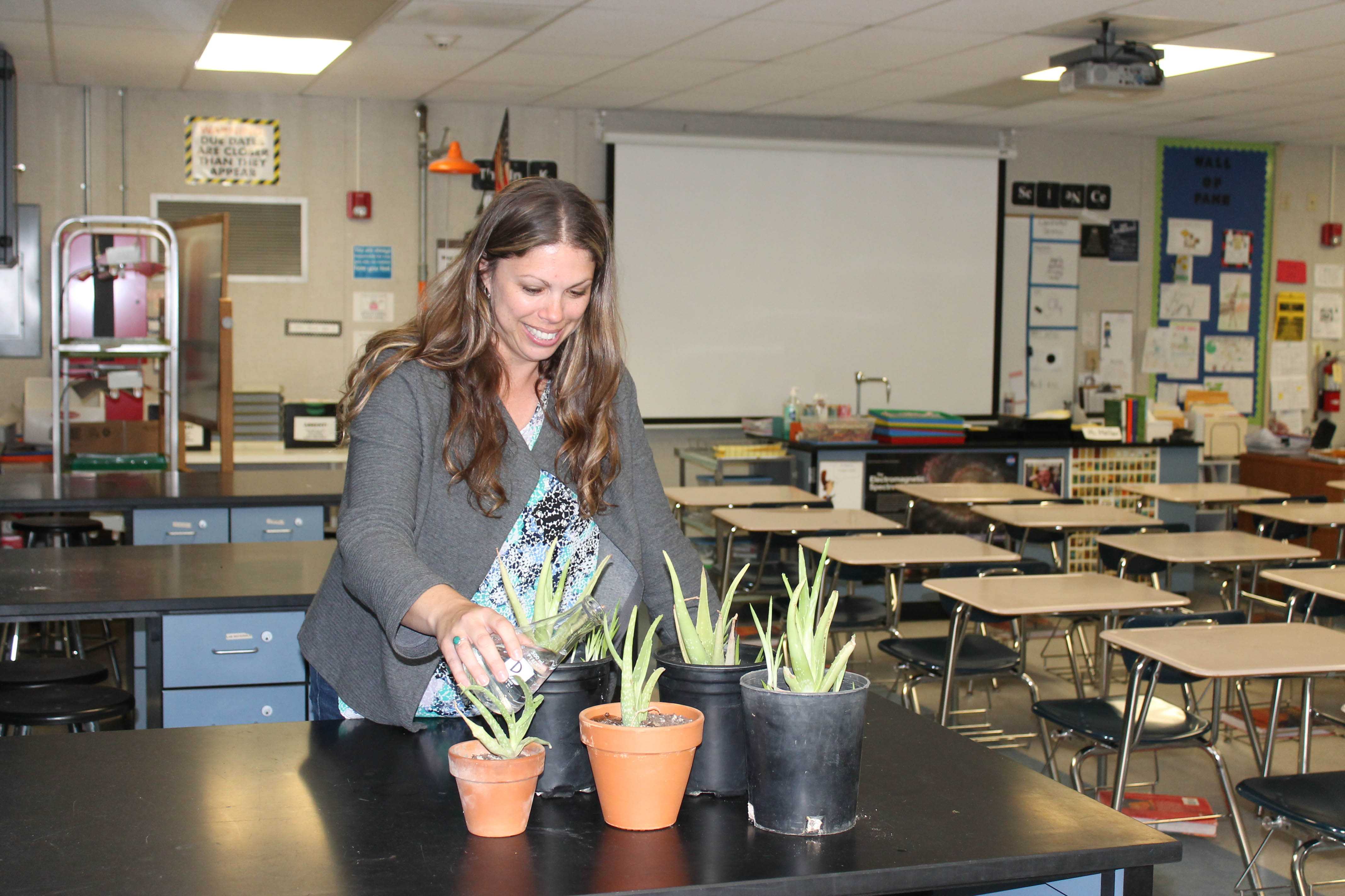 Laura Mattair waters succulents, which were used to fundraise for the SUP club