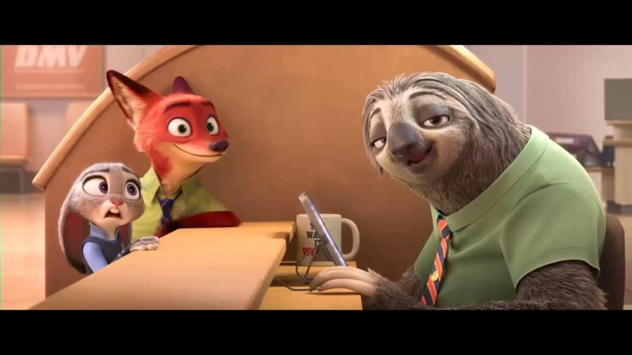 Zootopia pokes fun at the Department of Motor vehicles by having all the employees  be sloths. 