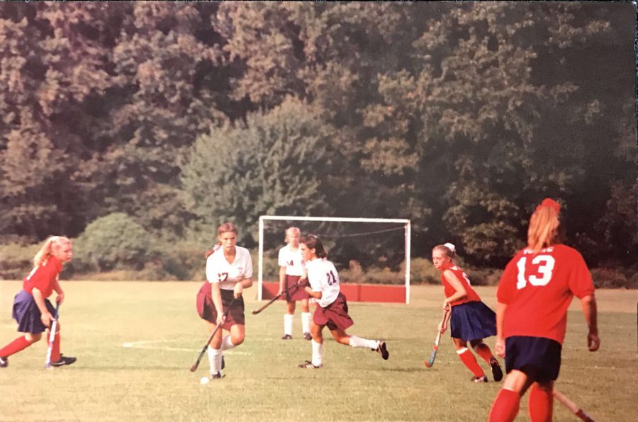 Laura Mattair (right-center)  looks back on the days of field-hockey as a high school student-athlete.
