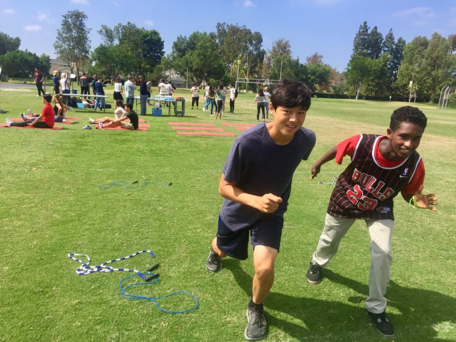  Ben Choi and Caleb Terefe, juniors, participate in activities during the Wellness Wednesday event.