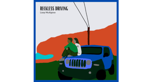 Lizzy McAlpine and collaborator Ben Kessler perch on the hood of her car, facing the beach, on the album art for their single “Reckless Driving.”