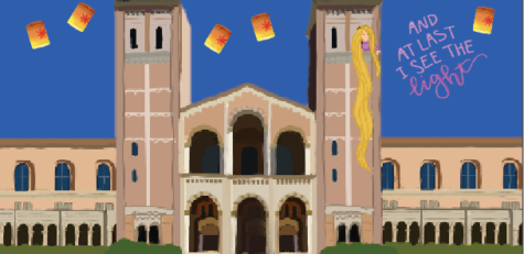 Rapunzel sings out the window of the University of California Los Angeles (UCLA).