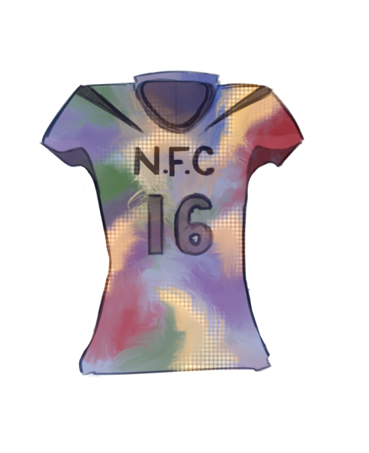 Football+jersey+tie-dyed+with+all+the+colors+of+the+football+teams+in+the+National+Football+Conference.