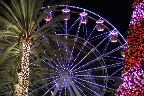 The Irvine Spectrum is a place where many go to hang out, shop, or dine with friends and family. During the night, spectacular lights shine across Spectrum’s vast skyline to the trees and buildings with the Ferris Wheel at the center of it all.