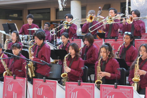 Woodbridge High jazz band warm up their instruments before the Swing Dance on April 21.