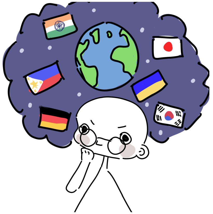 Person pondering about different countries around the world